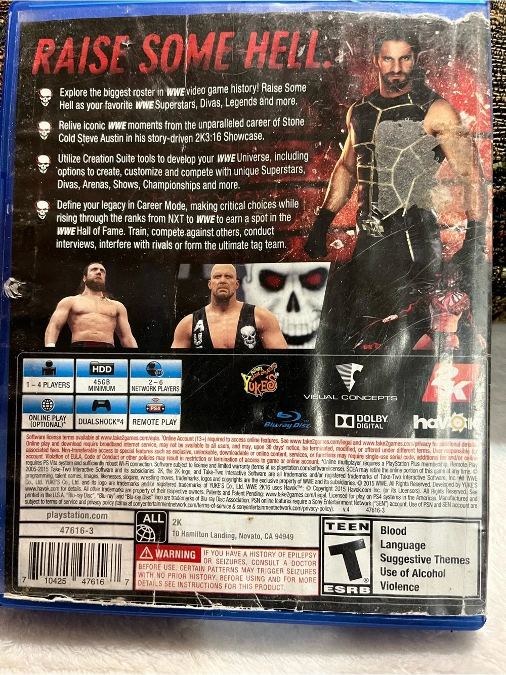 Sony PS4 WWE 2K16 Video Game - Black & Red Cover Art